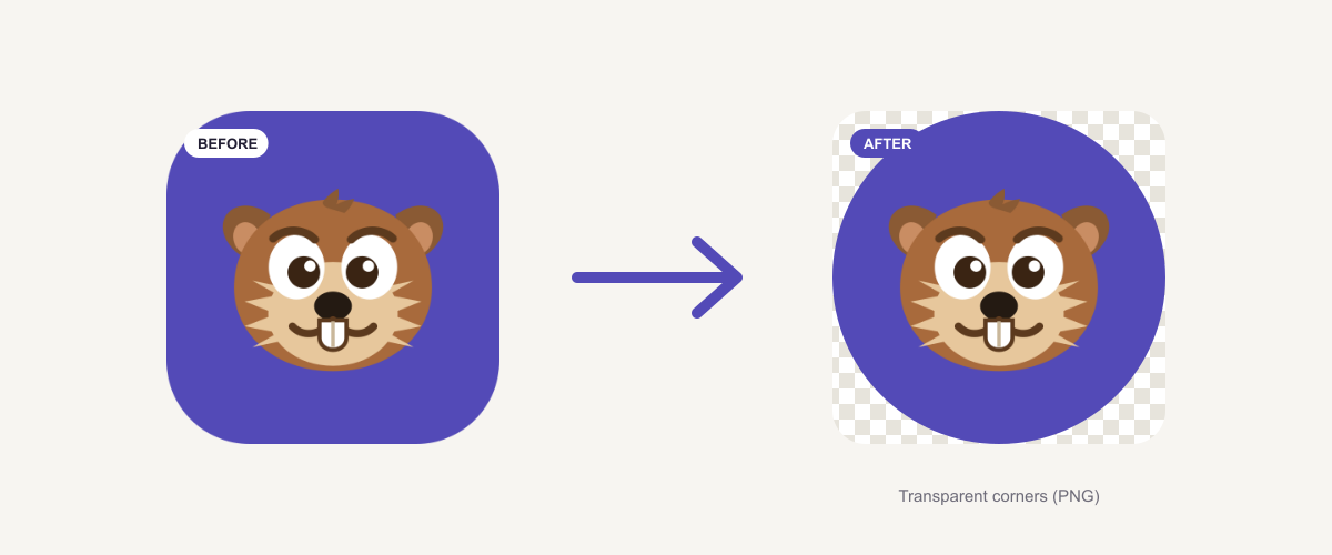 Crop a photo into a circle — a square photo on the left turned into a round photo with a transparent background on the right
